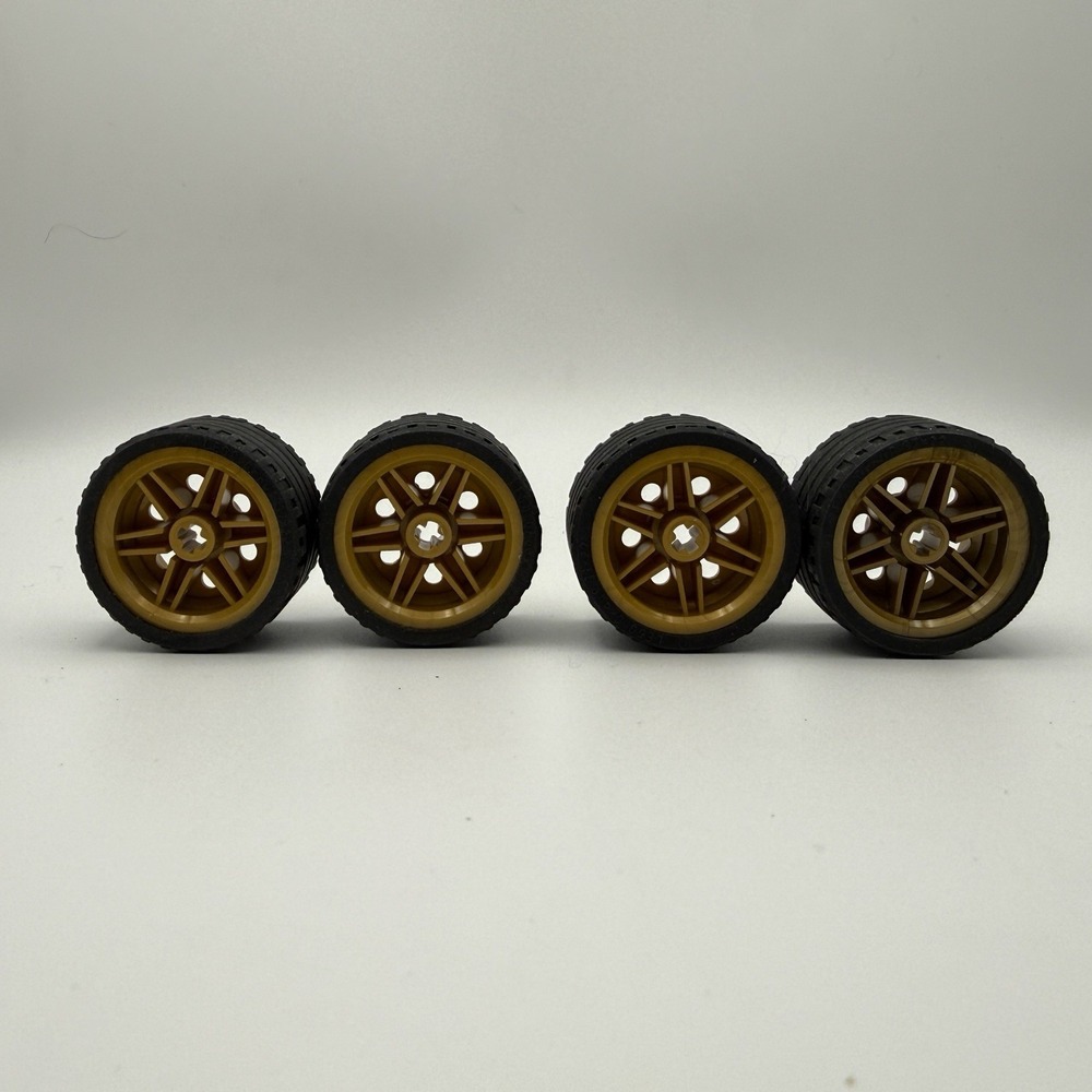 LEGO 4 Tire Wheel Pack - Gold Rims, Black Tire - 37 x 22 ZR (56145 / 55978)